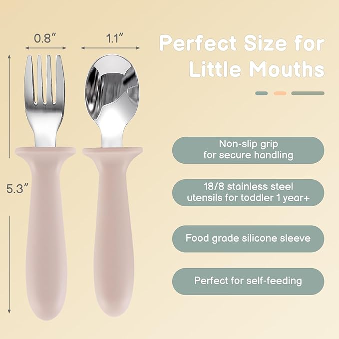 2 Pack Silicone Divided Baby Plates with Suction, 2 Pack Toddler Forks and Spoons Set, BPA Free, Baby Feeding Set for Toddler Utensils, Microwave and Dishwasher Safe