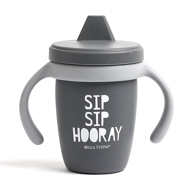 Sippy Cup by Bella Tunno, Silicone Training Cup with Transition Handles for Infants, Toddlers & Kids, Babies 6-12 Months & Toddlers 1-3 Years, Boys & Girls, Sip Sip Hooray, 8 oz
