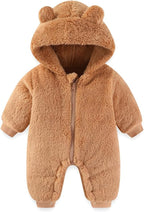 Newborn Baby Bear Outfit Suit Girls Boys Fleece Jumpsuit Romper Hooded Winter Snowsuit Clothes