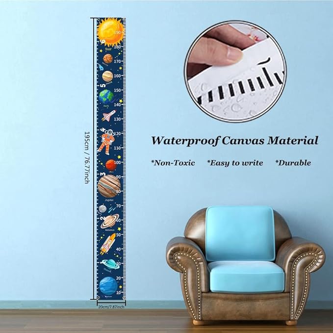 Outer Space Growth Chart for Kids Planets Baby Height Chart Canvas Height Measuring Rulers for Boys Girls Removable Growth Height Chart for Nursery Toddlers Child's Room Decor 79" x 7.9"
