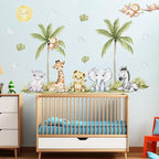 56.29 x 44.88 Inch Watercolor Animal Wall Decals - Jungle Stickers With Tiger, Elephant, Zebra, Giraffe, Monkey, Hippo for Baby Nursery, Bedroom, Classroom, Kindergarten Decor