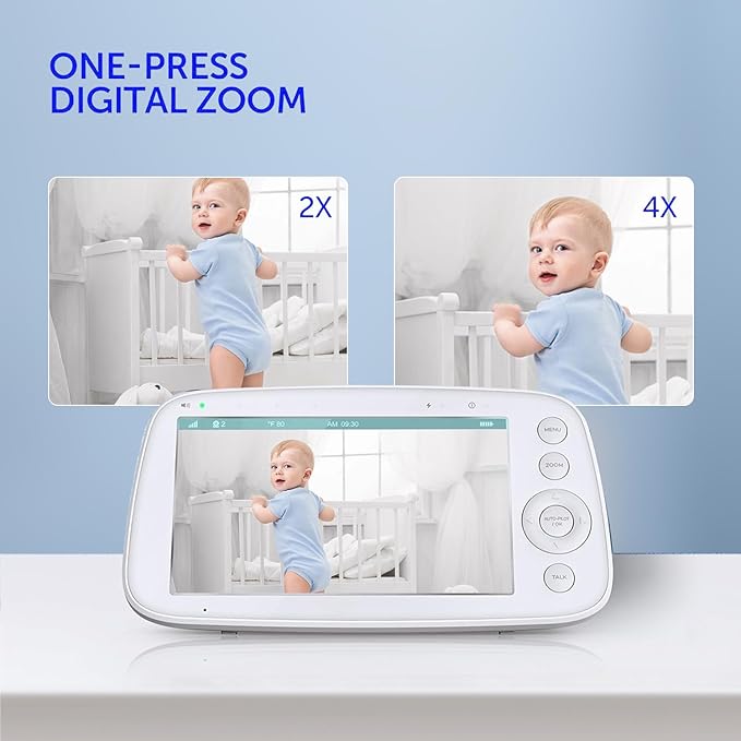 2025 Upgraded Baby Monitor with Night Lamp, 5'' IPS Screen Video Baby Monitor with Pan-Tilt-Zoom Camera No WiFi, HD Night Vision, 2-Way Talk, Lullaby Player, 4500mAh Battery (BBM-006)