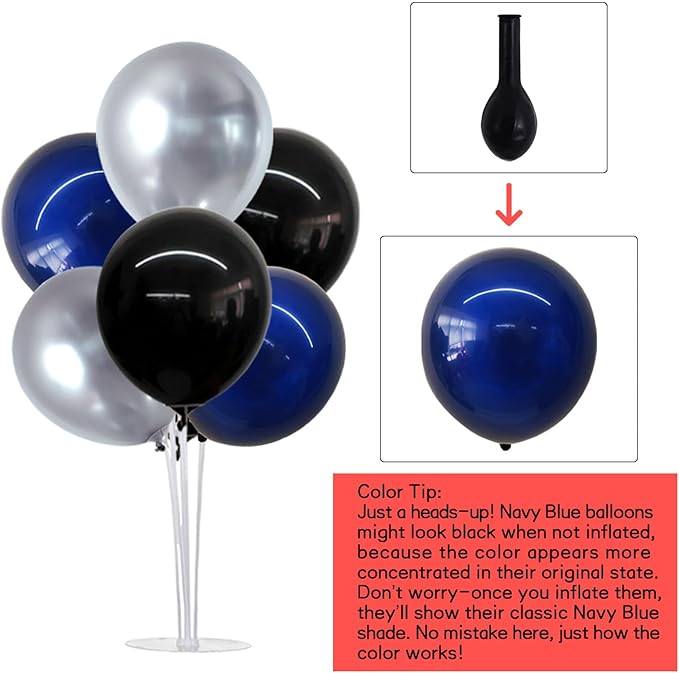 TONIFUL 4 Set Black and Blue Silver Balloon Centerpieces for Table,Balloon Stand Kit for Graduation Decorations 2025 Party Decorations,New Year,Anniversary,Birthday Decoration for men,Father's Day
