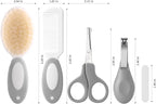 Baby Grooming Kit with Storage Pouch Baby Brush Soft Bristles 5 pcs-Infant Brush, Rounded Comb, Safety Scissors, Nail Clippers & Emery Board -Health Care Kit for Newborns & Toddlers Gray