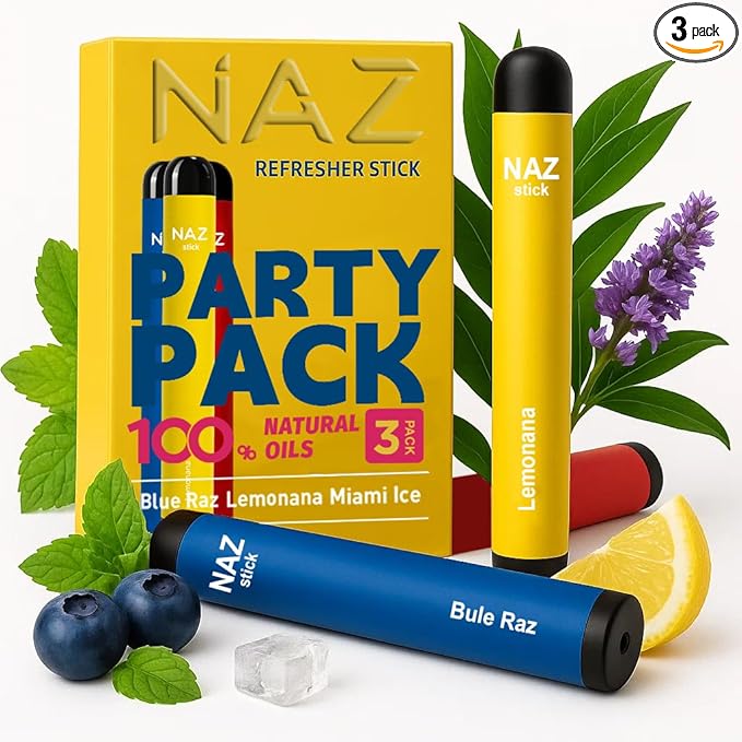 Naz Menthol Herbal Nasal Stick - Spearmint, Camphor, Eucalyptus Extracts w/Vapor Electric Nasal Inhaler for Aromatherapy, ICY Refreshing & Focus Diffuser Pen - 3Pak