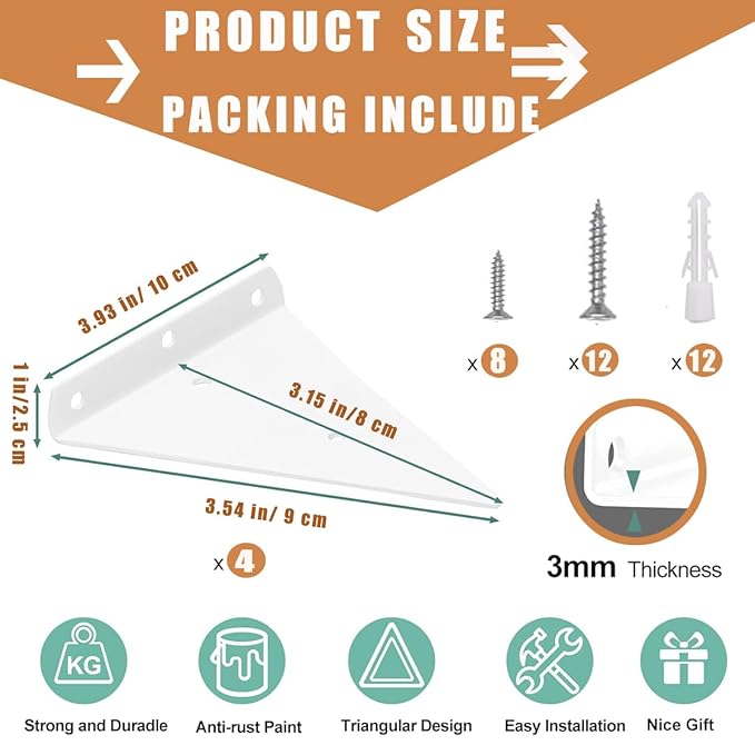 Furniture Anchors for Baby Proofing Heavy Duty Bracket Drywall Anchors Securing 1000 lbs Multiple Installation Options Keep Baby Pet Safety from Falling Furniture 4 Pack White Wall Anchors