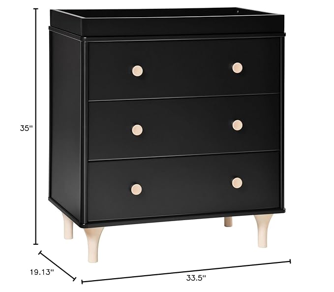 Babyletto Lolly 3-Drawer Changer Dresser with Removable Changing Tray in Black and Washed Natural, Greenguard Gold Certified