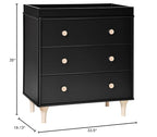 Babyletto Lolly 3-Drawer Changer Dresser with Removable Changing Tray in Black and Washed Natural, Greenguard Gold Certified