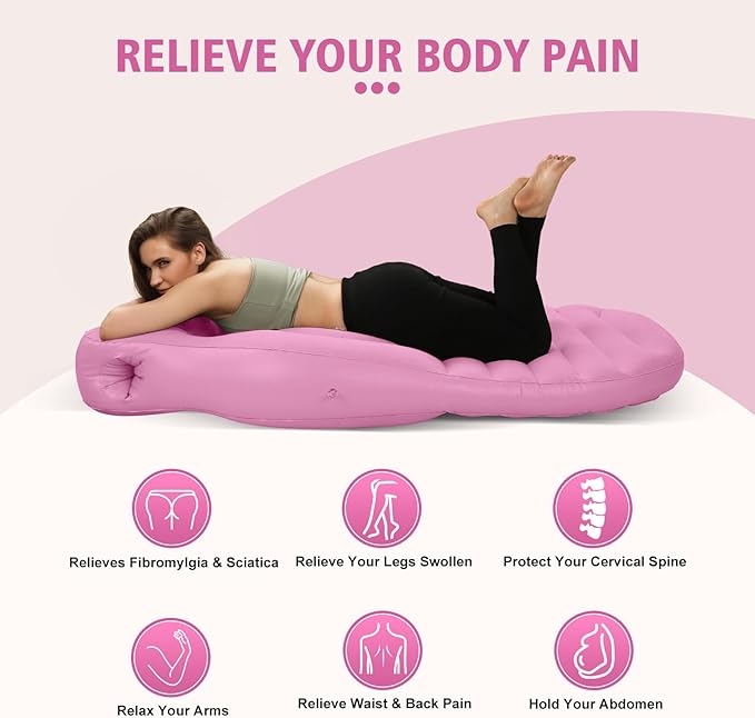 Pregnancy Blow Up Pillow, Belly Mattress for Pregnant Women with Electric Pump, Full Body Maternity Airbed with Hole for Stomach Sleeping, Back Pain & SPD Relief, Pink