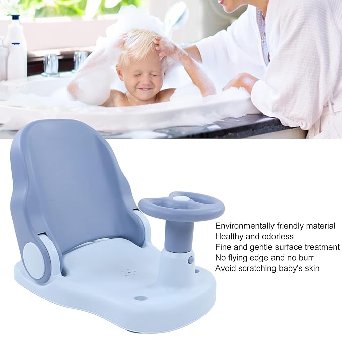 Baby Bath Seat - Infant Bathtub Seat for Sitting Up in The Tub, Baby Shower Chair with Backrest Support, Suction Cups for 6-18 Months (Blue)