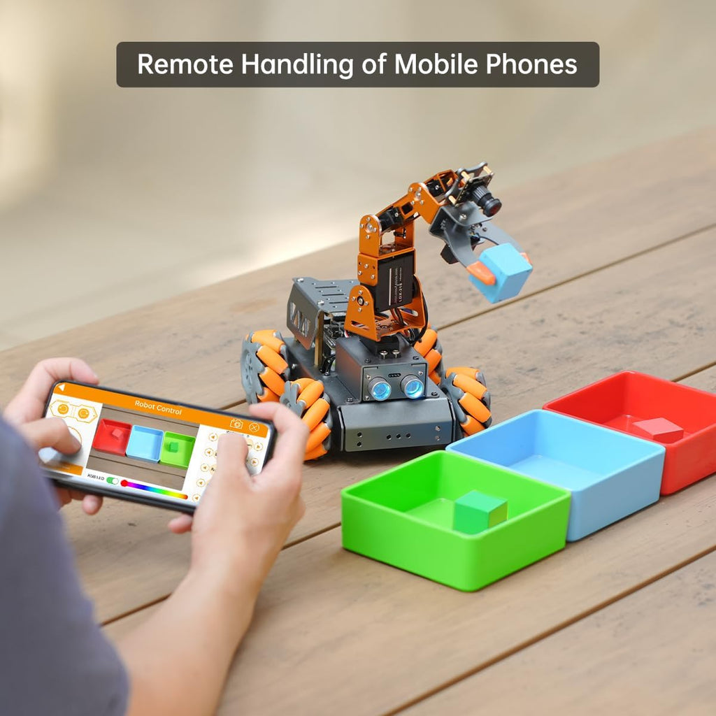 MasterPi Robotic Arm Car for Raspberry Pi 5 Open Source Programming AI Vision 5DOF/Axis Robotics Smart Car Kits for Teen Adult Educational Building Robot (Raspberry Pi Not Included)