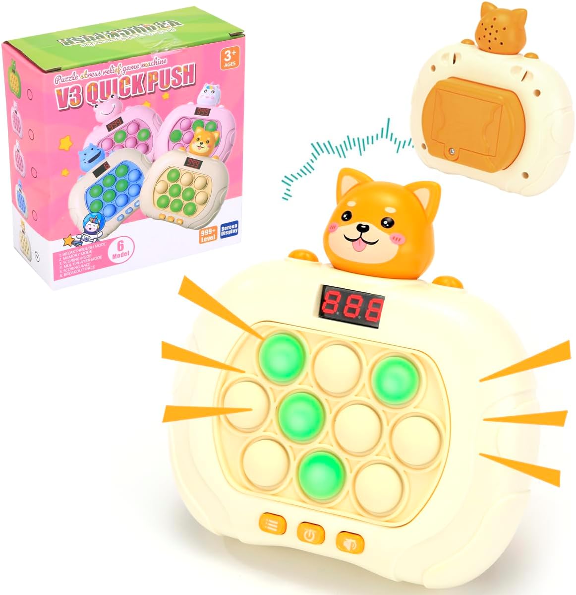 Quick Push Game Console,Puzzle Game Console Machine, Improving The Reaction Ability and Attention,Pop Game Sensory Fidget Toys (Yellow)