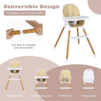 BABY JOY Convertible Baby High Chair, 3 in 1 Wooden Highchair/Booster/Chair with Removable Tray, Adjustable Legs, 5-Point Harness, PU Cushion and Footrest for Baby, Infants, Toddlers (Beige)