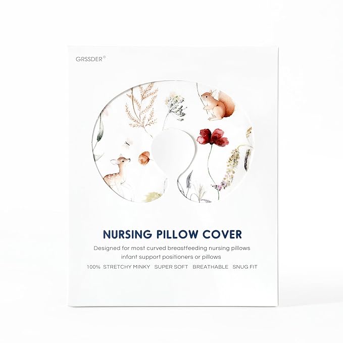 GRSSDER Reversible Nursing Pillow Cover, Ultra Soft Stretchy Minky Removable Nursing Covers Fitted for Breastfeeding Pillows Snug and Safe, Comfortable Slipcover for Girls, Stylish Original Print