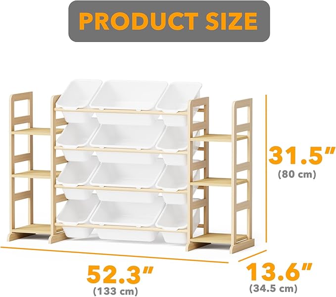 SpaceAid Toy Storage Organizer with 6 Shelves and 12 Bins, Bookshelf/Bookcase, Kids Bin Shelf, Toys Box for Playroom Organization for Bedroom & Room Decor, White, 52.3" W