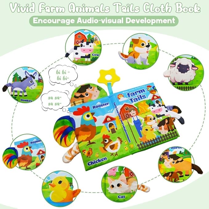 Kimicare Big Musical Red Barn Toy Farm Animal Finger Puppets for 1 2 3 4 5 Years Old, Animal Figures Playset with Farm Tails Baby Book, Sensory Learning Toys Gift for Toddlers Boys Girls