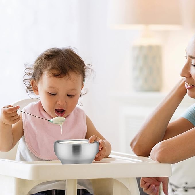 LIANYU 2-Piece 304 Stainless Steel Toddlers Bowls, 12oz Small Bowls for Kids Children Baby, Feeding Set for Soup Dinner, Heavy Duty & Double-Walled, Dishwasher Safe