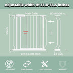 TSAYAWA Extra Wide Baby Gate with Door,33.8-38.5 Inch Walk Through Large Long Child Gates for Stair Doorway - Indoor Outdoor Safty Gate for Toddler Pet Dog Doggie White