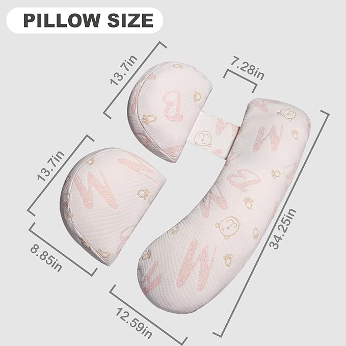 Pregnancy Pillow - Adjustable Maternity Support for Back & Belly, Multi-Use Body Pillow with Soft Cover, Must-Have for Pregnancy