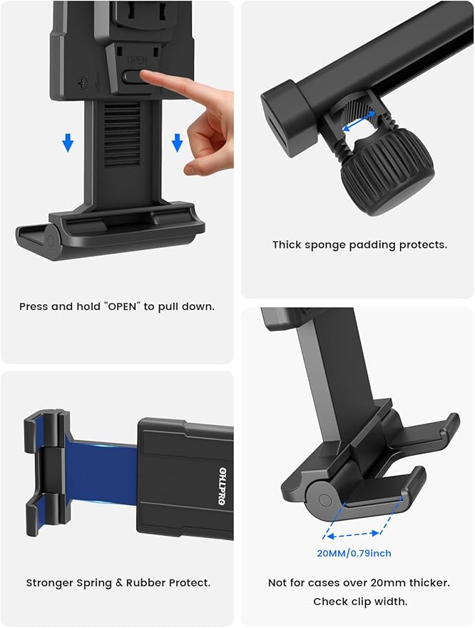 OHLPRO Headrest Tablet Holder for Car Back Seat iPad Mount Compatible with 4.7-13" Tablet Phone for iPad Pro Air Mini Galaxy Tab and Devices for Kids, Road Trip Essentials