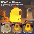 Capybara Little Night Light for Kids, Portable USB Rechargeable Animal Lamps Touch Control Lamp, Silicone Night Light with Timing Function,Children's Christmas Gifts