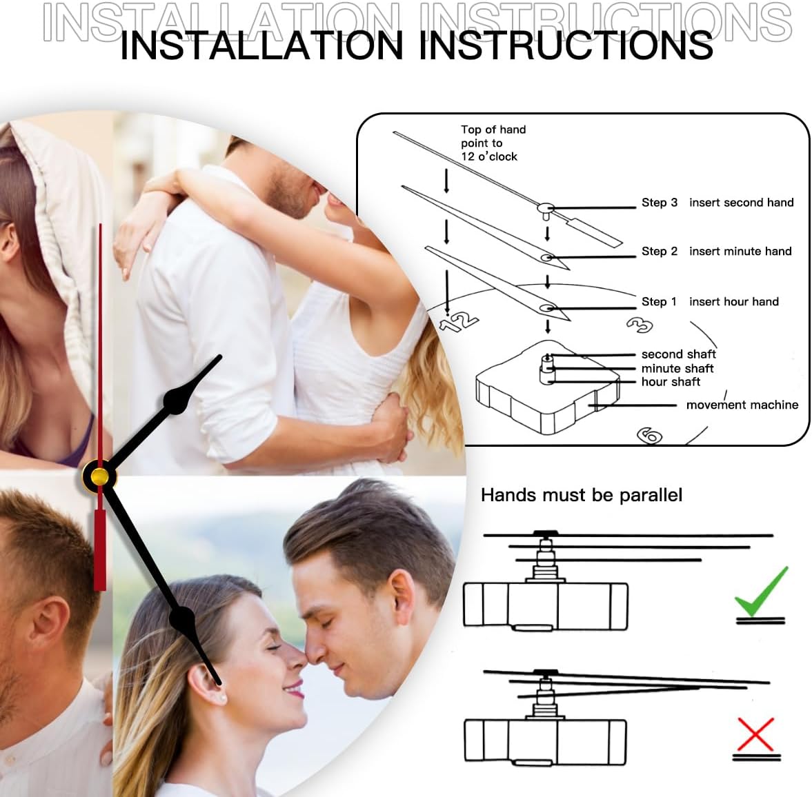 Generic Custom Wall Clock Personalized Clocks with Photo Text Logo Customized Round Clock for Birthday Wedding Present Creative, 12inch-30cm