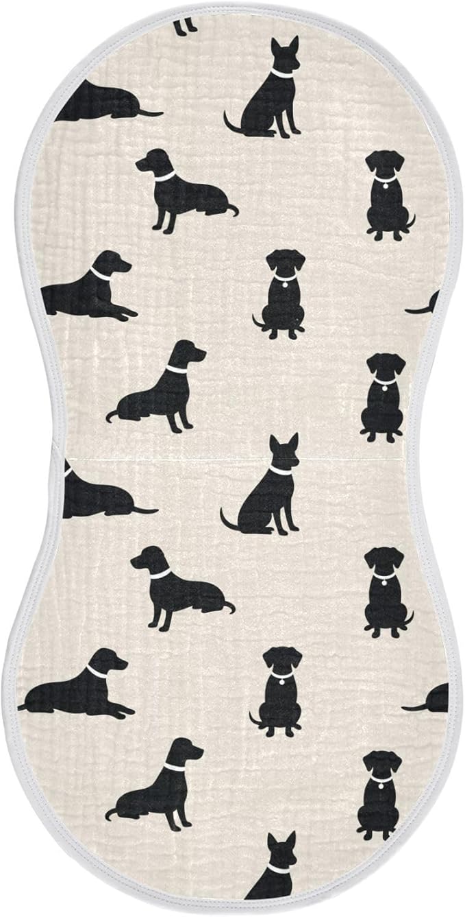 1 Pack Muslin Burp Cloths Dogs Beige Cotton Baby Burp Cloths Extra Absorbent and Soft Thick Burping Cloth for Newborn Babies 22x11 Inch