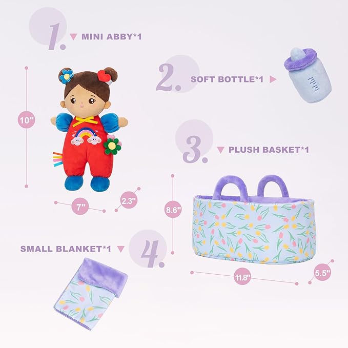 OUOZZZ 10" Soft Baby Doll Set, Hispanic Baby Doll Accessories Pretend Playset Doll for 2 Year Olds Girls Christmas Birthday Gift Brown Skin