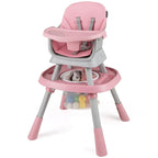 KOTEK 16 in 1 Convertible High Chair, Baby Highchair & Activity Center with Toys, Booster Seat, Building Block Table, Toddler Chair with 5-Point Harness, Removable Tray & Cushion (Pink)