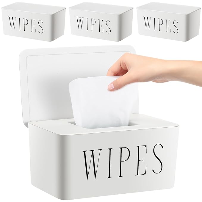 3 Pack Baby Wipes Dispenser Holder Wipe Container for Bathroom with Lid Toilet Tissue Paper Storage Refillable Box for Home Office Cars(Large,White)