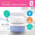 Elk and Friends Kids Porcelain Bowls with Silicone Sleeve + Silicone Lid | Kids/Toddler/Baby Feeding | Microwave & Dishwasher Safe | Non slip | Cereal/Soup/Snack Dishes & Dinnerware