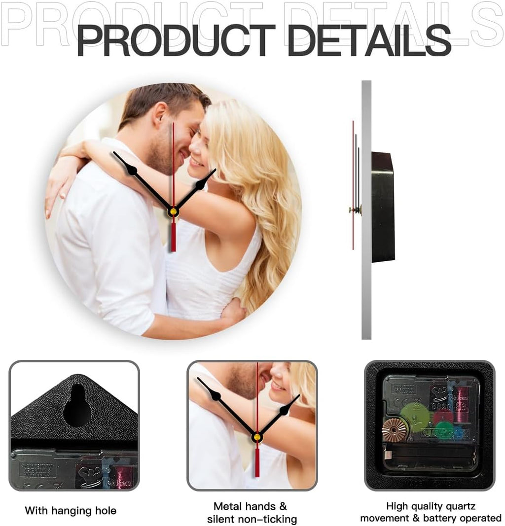 Generic Custom Clocks for Walls Personalized Picture Hanging Time Clocks Customized Round Clock for Birthday Wedding Present Wedding Friend Family Lover, 10inch-25cm
