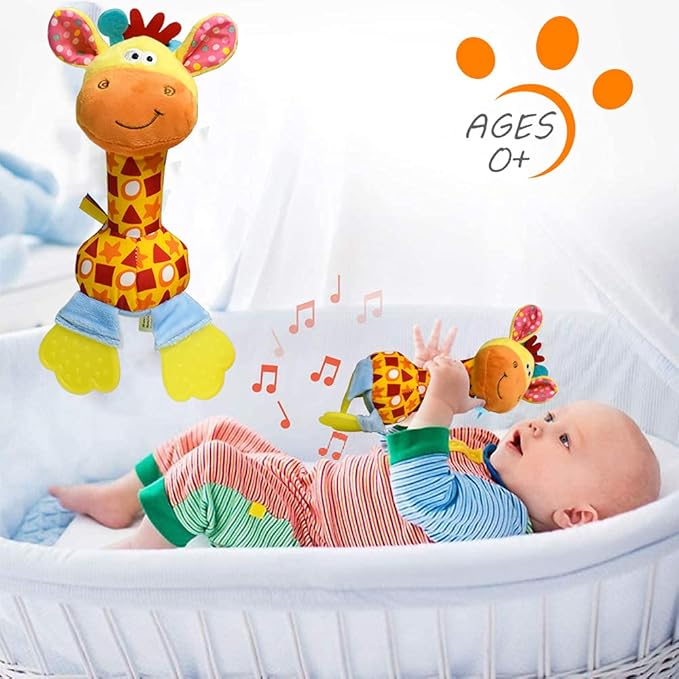 HUADADA Baby Soft Rattles Shaker, Infant Developmental Hand Grip Toys, Sensory Learning Toys with Teether, Sounds for Baby, 3-6-9-12 Months Old