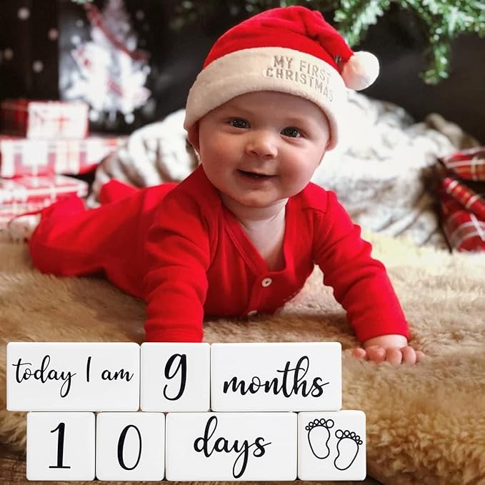 Baby Monthly Milestone Blocks for Boy or Girl, Milestones Age Photo Block Set for Baby Shower, Pregnancy Countdown, 7 Pcs