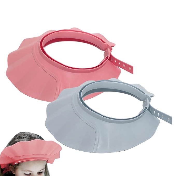 Baby Shower Cap - 2 Piece Adjustable Head Strap | Bath Visor Toddler | Splash Guard Eye Shield, Bathing Safety Aid for Children Home Bathroom Sink Use with Comfortable Fit