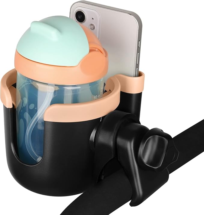 Accmor Stroller Cup Holder with Phone Holder, Bike Cup Holder, Universal Cup Holder for Uppababy Nuna Doona Strollers, 2-in-1 Cup Phone Holder for Stroller, Bike, Wheelchair, Walker, Scooter