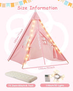 6 Pack Teepee Tent for Kids with Inflatable Airbed, Light, Toddler Tent Children Room Tents, Slumber Party Sleepover Tents, Indoor Outdoor Kids Playtent Playhouse for Girls & Boys