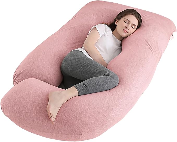 Pregnancy Pillow J-Shaped Full Body Pillow, 59 inch Cool Fabric Easy to Remove and Wash, Support Pregnant Women's Backs Legs and HIPS, Improve Sleep,Pregnancy Pillow for Women ，Pink