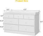 Vabches Kids Dresser Cabinet with 7 Drawers, Changing Table for Nursery, White Chest of Drawers, Baby Dresser, Kids Bedroom Furniture, Nightstand for Child’s Room, White