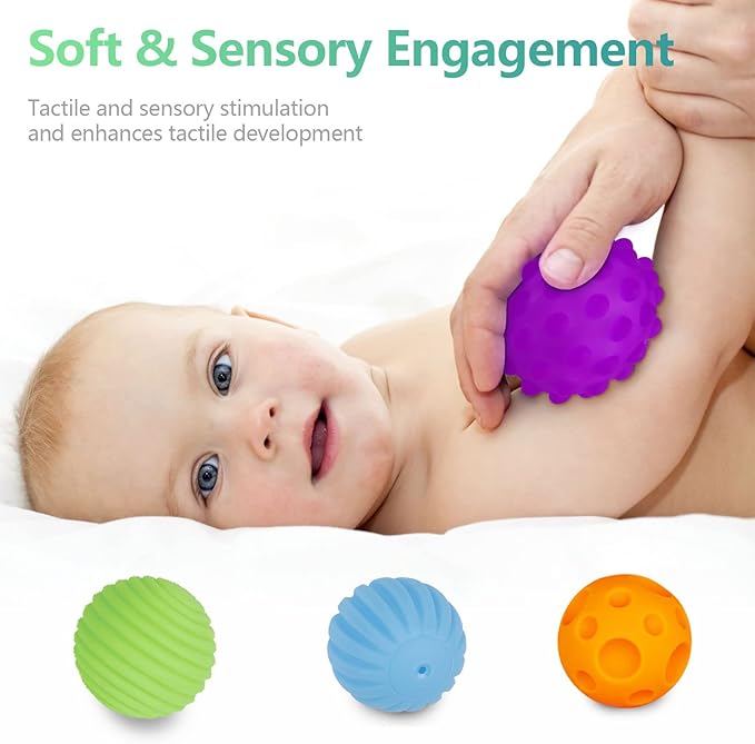 Sensory Ball for Babies 6 to 12 Months, Baby Balls for Toddlers 1-3 Massage Stress Relief, Textured Multi Sensory Balls Gift Sets, Montessori Sensory Toys 6 Spikey Squeeze Ball for Infant Kids