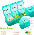 BUG HULL Weekly Pill Organizer Large 2 Packs, Extra Large Travel Pill Organizers, Pill Box 7 Day, Travel Pill Case, Medicine Pill Organizer for Vitamins, Supplements and Medications (Blue+Green)