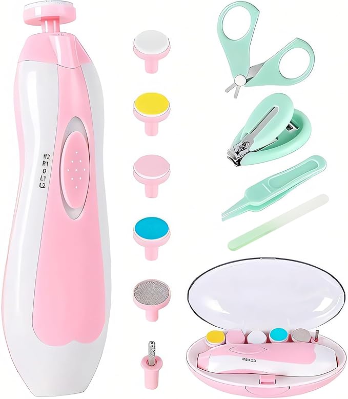 Baby Nail Trimmer Electric-12 in 1 Baby Nail Clippers Safe Baby Nail File Kit with a Nail Clipper, Scissor, Tweezers, and Nail Files