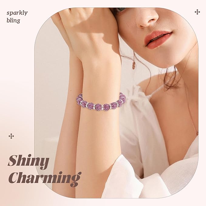 105pcs 10mm Rhinestone Beads for Jewelry Making, Light Purple Shiny Round Disco Beads Bulk, Sparkle Crystal Clay Christmas for Bracelet Baseball Necklace Earring Crafting and DIY