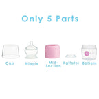 PopYum 5 oz Pink Anti-Colic Formula Making/Mixing/Dispenser Baby Bottles, 2-Pack with #1 Slow Flow Nipples, 150 ml, BPA-Free, Natural Latch