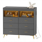 Dresser for Bedroom with 6 Drawers, Multi-Functional Nursery Dresser with LED Lights & Charging Station,Baby Changing Table Table with Diaper Changing Station