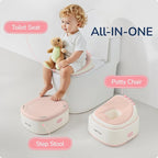 3 in 1 Potty Training Toilet, Dinosaur Toddler Potty Training Seat for Boys Girls with Comfortable Cushion, Easy-to-Clean and Anti-Slip Potty Training Step Stool for Toilet (Pink)