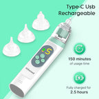 Electric Nasal Aspirator for Baby, Nose Aspirator for Toddlers, Waterproof Baby Nose Sucker, Nose Cleaner with 3 Silicone Tips, Adjustable Suction Level, Music and Light Soothing Function,Green