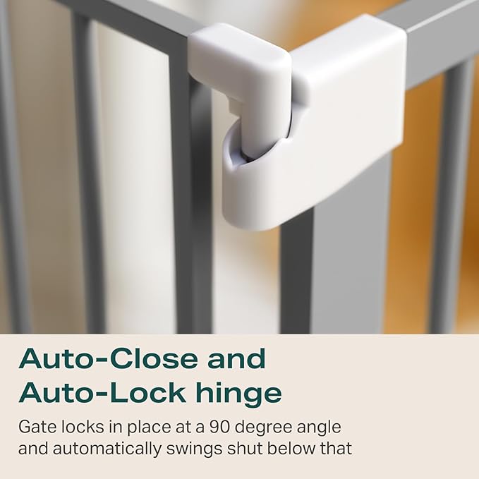 Cumbor 29.7-46" Baby Gate for Stairs, Gifts for Mom-Auto Close Dog Gate for The House, Easy Install Pressure Mounted Pet Gates for Doorways, Easy Walk Thru Wide Safety Gate for Dog, Gray