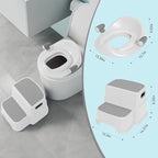 Potty Training Toilet Seat with Kids Step Stool Anti-Slip Toddler Seat, Soft Cushion, Baby Potty Training Set for Boys & Girls (Grey)