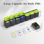 Weekly Pill Organizer Magnetic, Removable Pill Box 7 Day 1 Time a Day, Large Pill Case Travel, Week Once Daily Medication Dispenser, Medicine Container Holder for Supplement Vitamin, Green